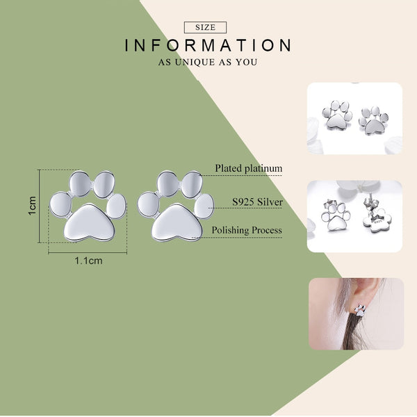 Sterling Silver Dog Paw Stud Earrings