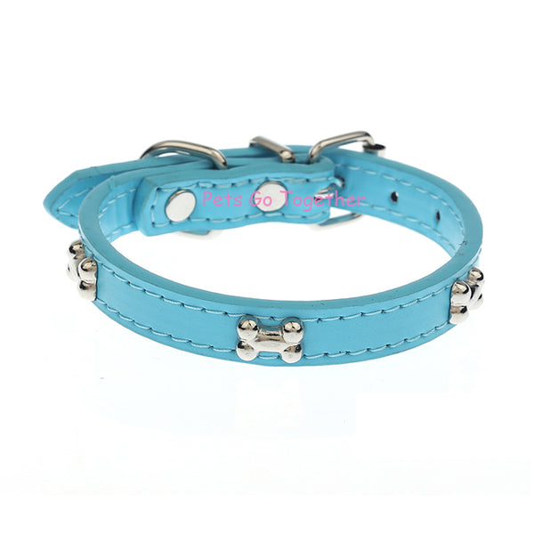 Bone Patterned Leather Dog Collar