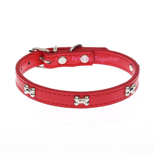Bone Patterned Leather Dog Collar