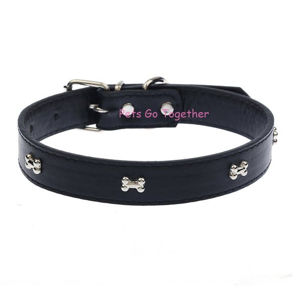 Bone Patterned Leather Dog Collar