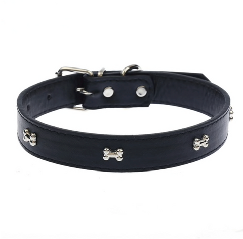 Bone Patterned Leather Dog Collar