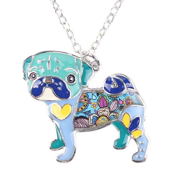 Enamel Pug Dog Pendant Necklace
