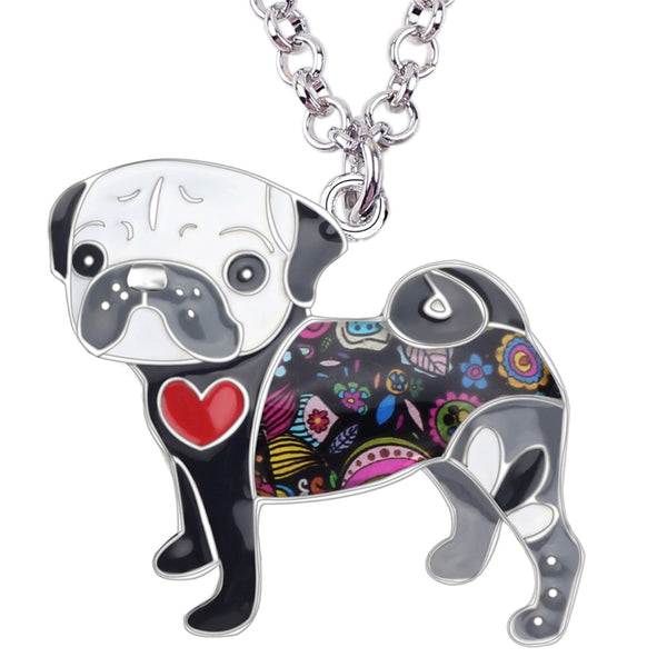 Enamel Pug Dog Pendant Necklace
