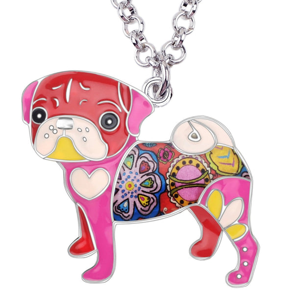 Enamel Pug Dog Pendant Necklace