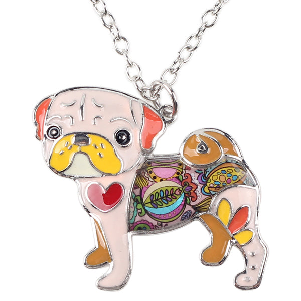 Enamel Pug Dog Pendant Necklace