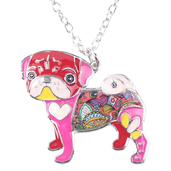 Enamel Pug Dog Pendant Necklace