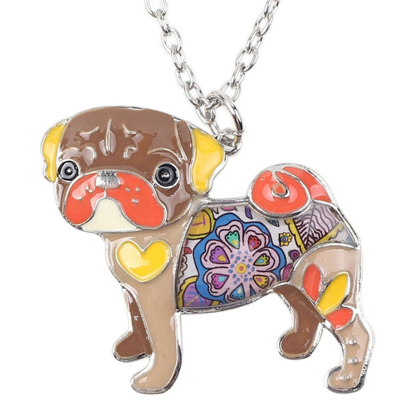 Enamel Pug Dog Pendant Necklace