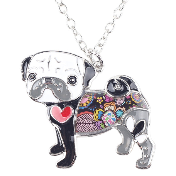 Enamel Pug Dog Pendant Necklace