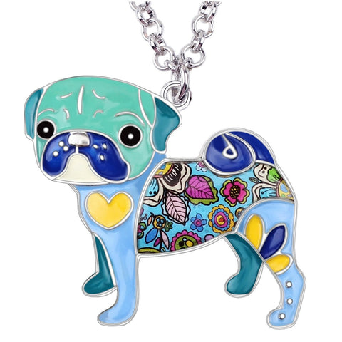 Enamel Pug Dog Pendant Necklace