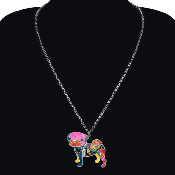 Enamel Pug Dog Pendant Necklace