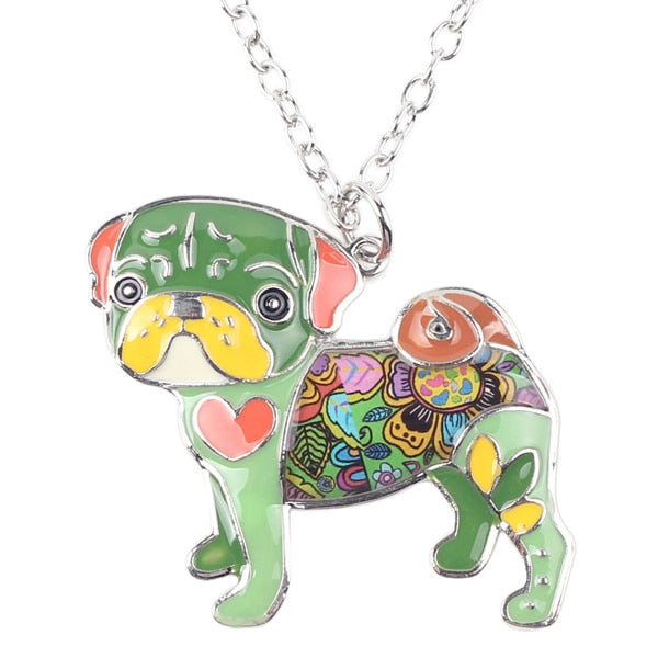 Enamel Pug Dog Pendant Necklace