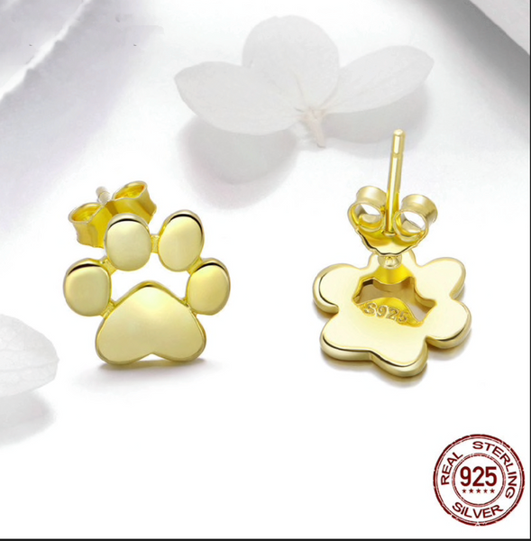 Sterling Silver Dog Paw Stud Earrings