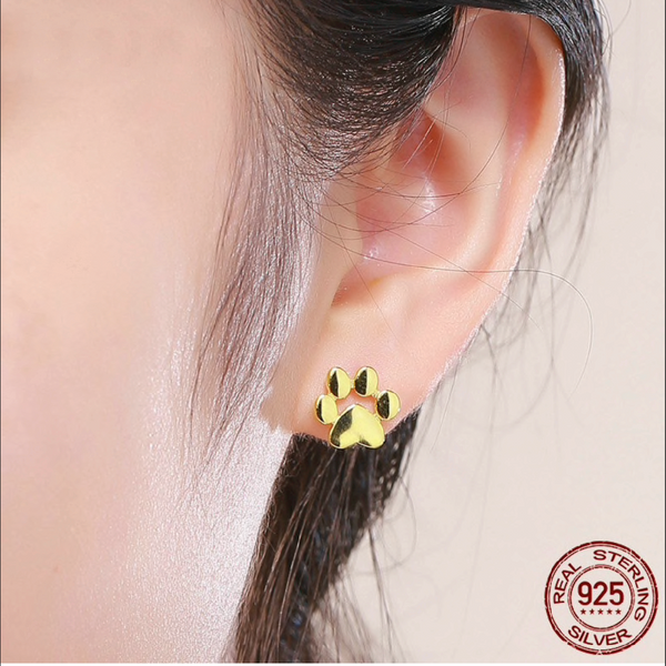 Sterling Silver Dog Paw Stud Earrings