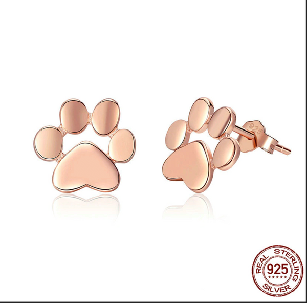 Sterling Silver Dog Paw Stud Earrings