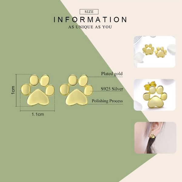 Sterling Silver Dog Paw Stud Earrings