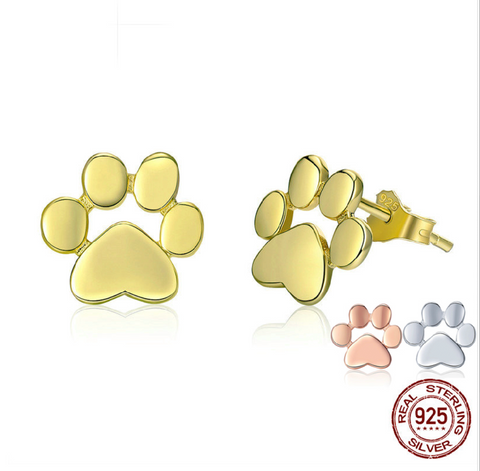 Sterling Silver Dog Paw Stud Earrings