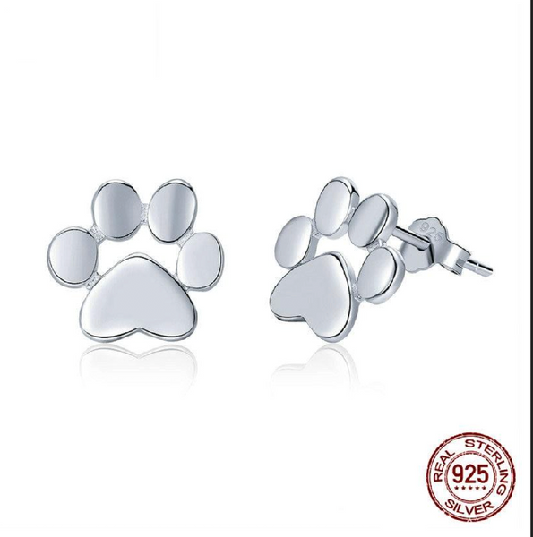 Sterling Silver Dog Paw Stud Earrings