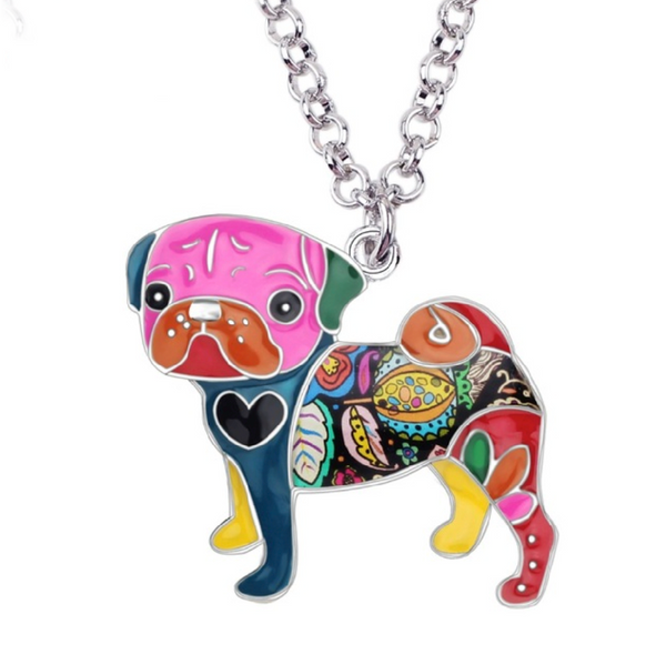 Enamel Pug Dog Pendant Necklace